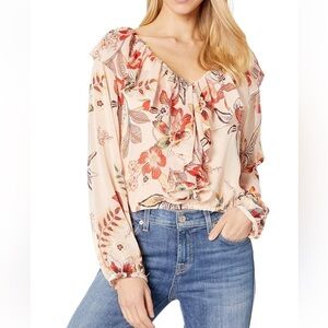 Sanctuary Peach Floral Ruffle Blouse